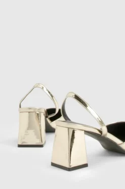 Heels*boohoo Wide Fit Metallic Patent Block Heel Court Shoes gold