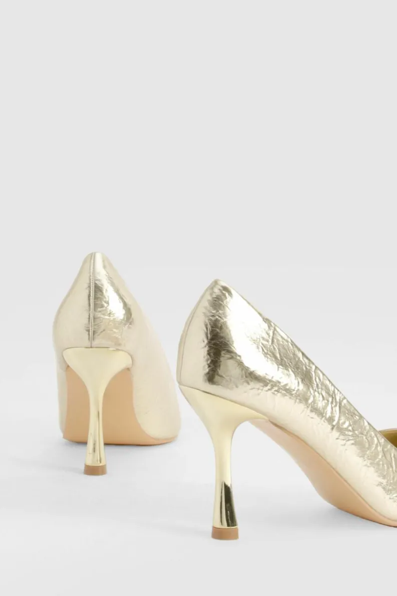 Heels*boohoo Wide Fit Metallic Textured Court Shoes gold