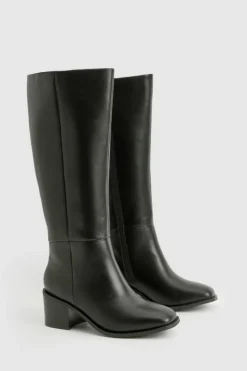 Heels|Over The Knee Boots*boohoo Wide Fit Mid Block Knee High Boots black