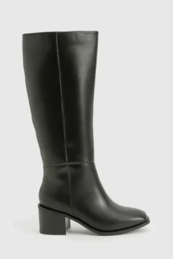 Heels|Over The Knee Boots*boohoo Wide Fit Mid Block Knee High Boots black