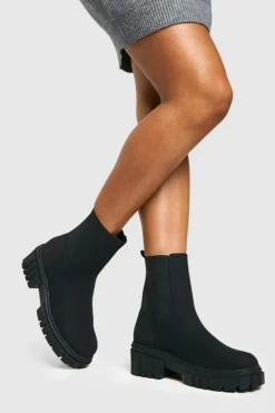 All Boots|Boots*boohoo Wide Fit Nubuck Cleated Sole Chelsea Boots black