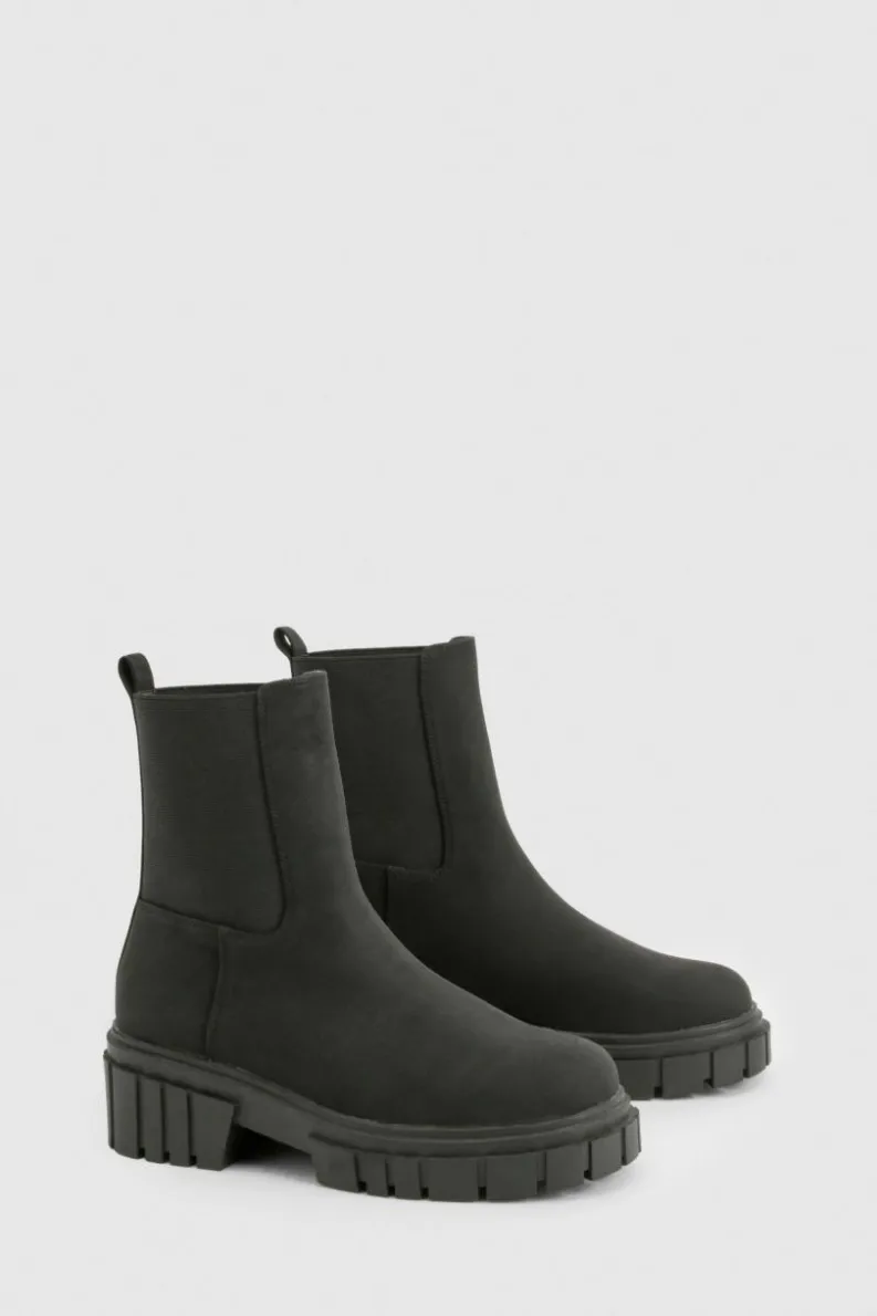All Boots|Boots*boohoo Wide Fit Nubuck Cleated Sole Chelsea Boots black