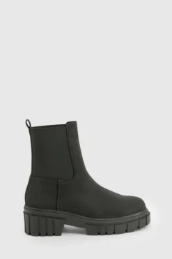 All Boots|Boots*boohoo Wide Fit Nubuck Cleated Sole Chelsea Boots black