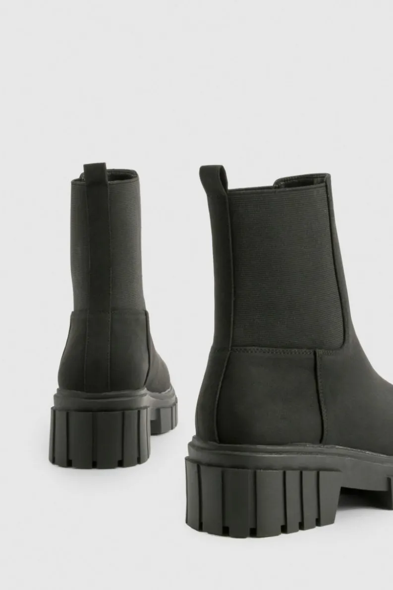 All Boots|Boots*boohoo Wide Fit Nubuck Cleated Sole Chelsea Boots black