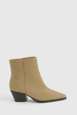 Heels|Cowboy Boots*boohoo Wide Fit Nubuck Low Block Ankle Western Boots taupe