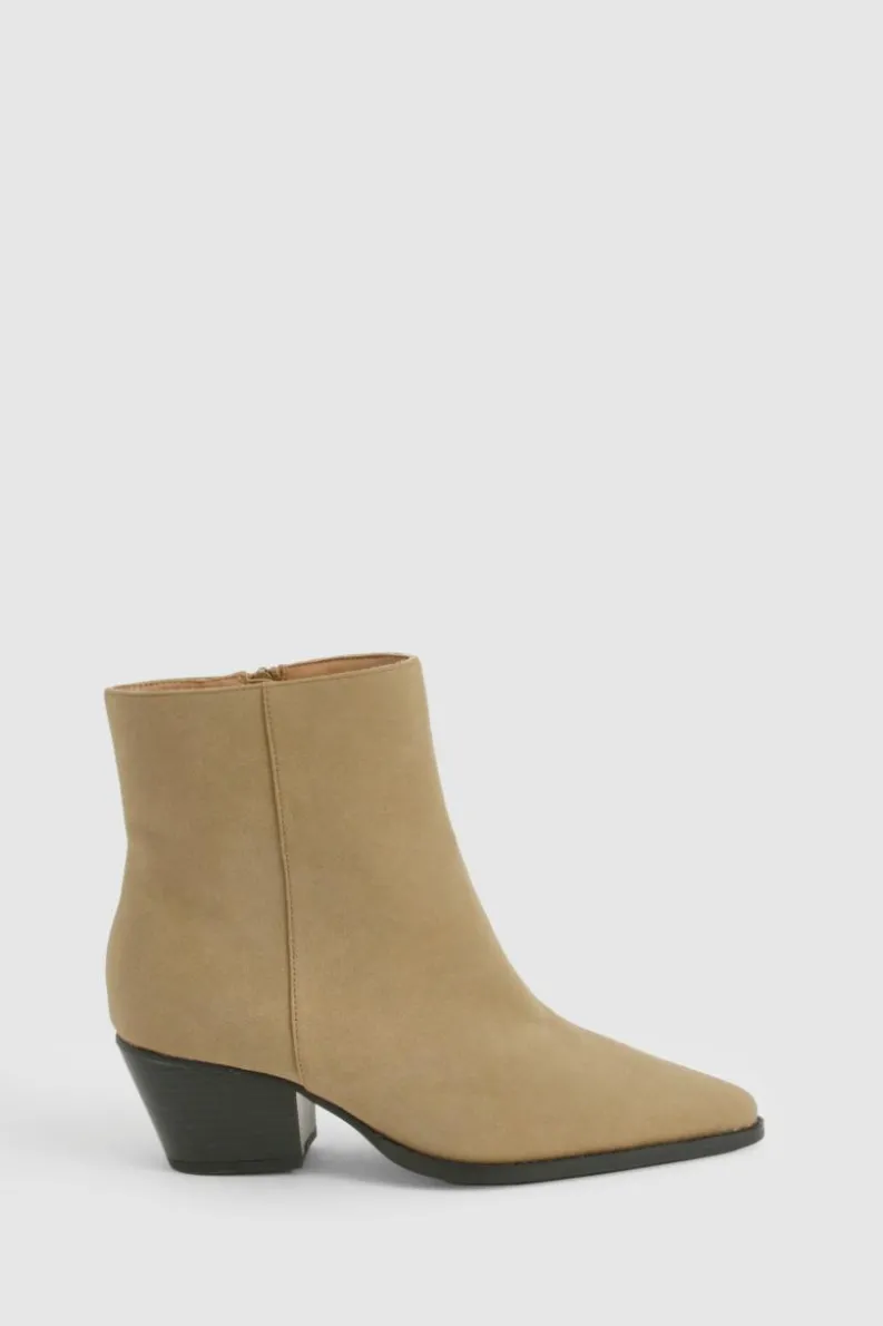 Heels|Cowboy Boots*boohoo Wide Fit Nubuck Low Block Ankle Western Boots taupe
