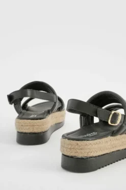 Sandals*boohoo Wide Fit Padded Double Strap Flatforms black