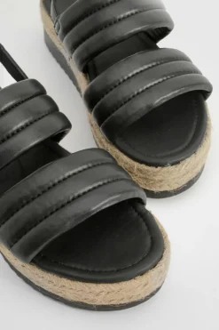 Sandals*boohoo Wide Fit Padded Double Strap Flatforms black