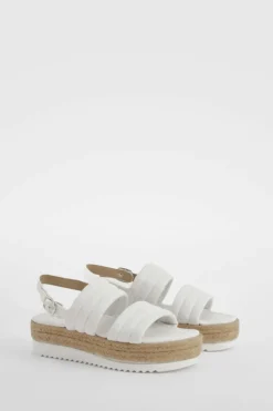 Sandals*boohoo Wide Fit Padded Double Strap Flatforms white