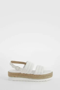 Sandals*boohoo Wide Fit Padded Double Strap Flatforms white