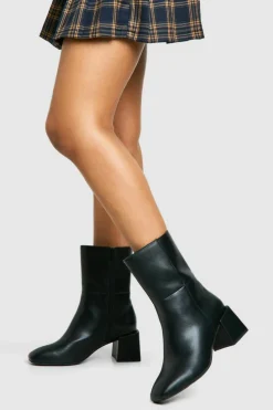 Heels|All Boots*boohoo Wide Fit Panel Detail Block Calf Boots black