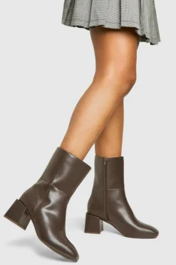 Heels|All Boots*boohoo Wide Fit Panel Detail Block Calf Boots brown
