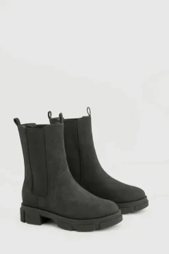 Calf High Boots*boohoo Wide Fit Panel Detail Calf High Chelsea Boots black