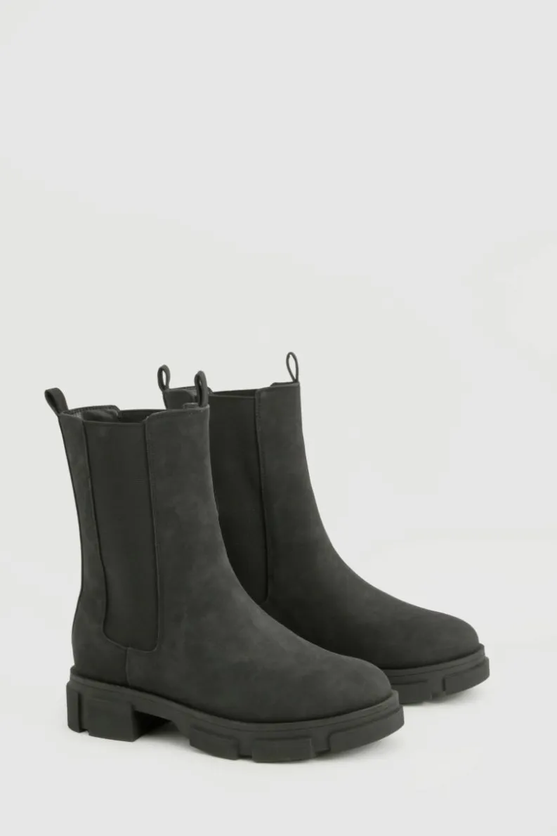 Calf High Boots*boohoo Wide Fit Panel Detail Calf High Chelsea Boots black