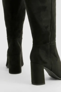 Over The Knee Boots|Knee High Boots*boohoo Wide Fit Panel Detail Heeled Knee High Boots black