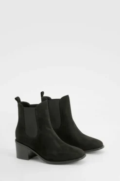 Heels|Heeled Boots*boohoo Wide Fit Panel Detail Low Block Heeled Shoe Boots black