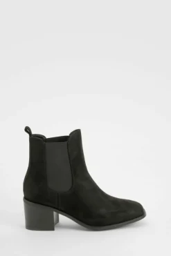 Heels|Heeled Boots*boohoo Wide Fit Panel Detail Low Block Heeled Shoe Boots black