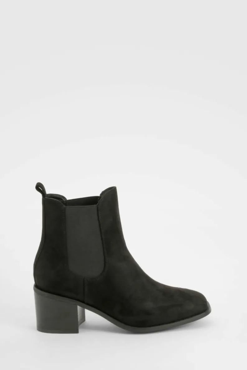 Heels|Heeled Boots*boohoo Wide Fit Panel Detail Low Block Heeled Shoe Boots black