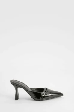 Heels*boohoo Wide Fit Patent Buckle Detail Backless Court Shoes black