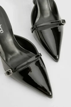 Heels*boohoo Wide Fit Patent Buckle Detail Backless Court Shoes black