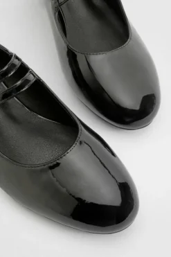 Ballet Flats|Flats*boohoo Wide Fit Patent Double Strap Mary Jane Ballets black