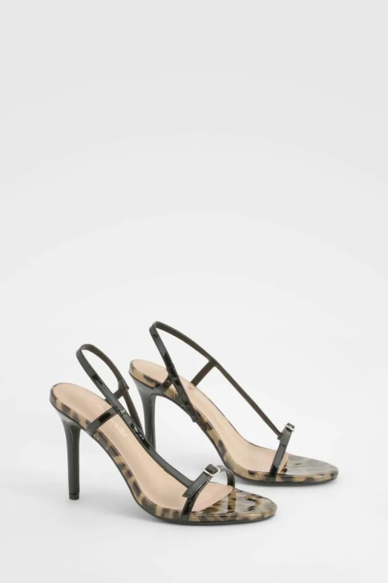 Heels*boohoo Wide Fit Patent Contrast Buckle Strappy Heels leopard