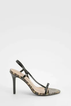 Heels*boohoo Wide Fit Patent Contrast Buckle Strappy Heels leopard