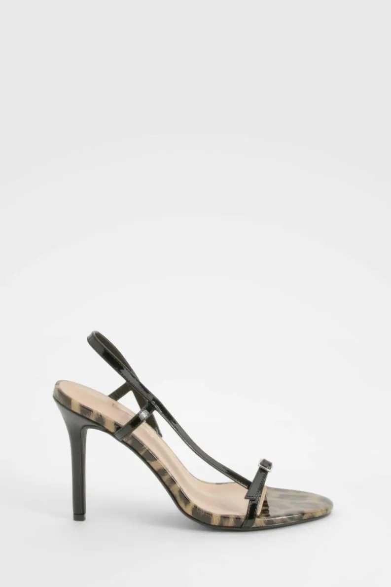 Heels*boohoo Wide Fit Patent Contrast Buckle Strappy Heels leopard
