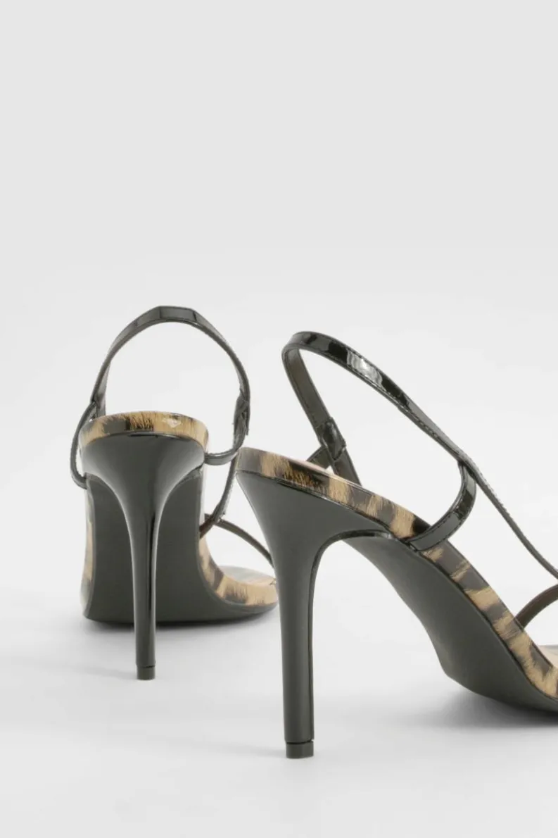 Heels*boohoo Wide Fit Patent Contrast Buckle Strappy Heels leopard