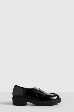 Flats*boohoo Wide Fit Patent Stitch Detail Loafers black