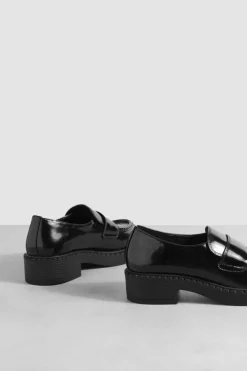 Flats*boohoo Wide Fit Patent Stitch Detail Loafers black
