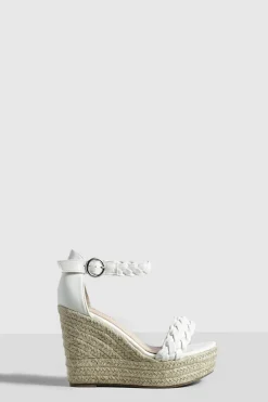 Wedges|Sandals*boohoo Wide Fit Plait Detail 2 Part Espadrille Wedges white