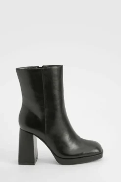Heels|Heeled Boots*boohoo Wide Fit Platform Block Heel Boots black