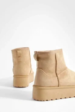 Cosy Boots|All Boots*boohoo Wide Fit Platform Mini Cosy Boots tan