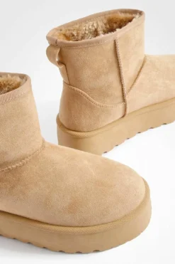 Cosy Boots|All Boots*boohoo Wide Fit Platform Mini Cosy Boots tan
