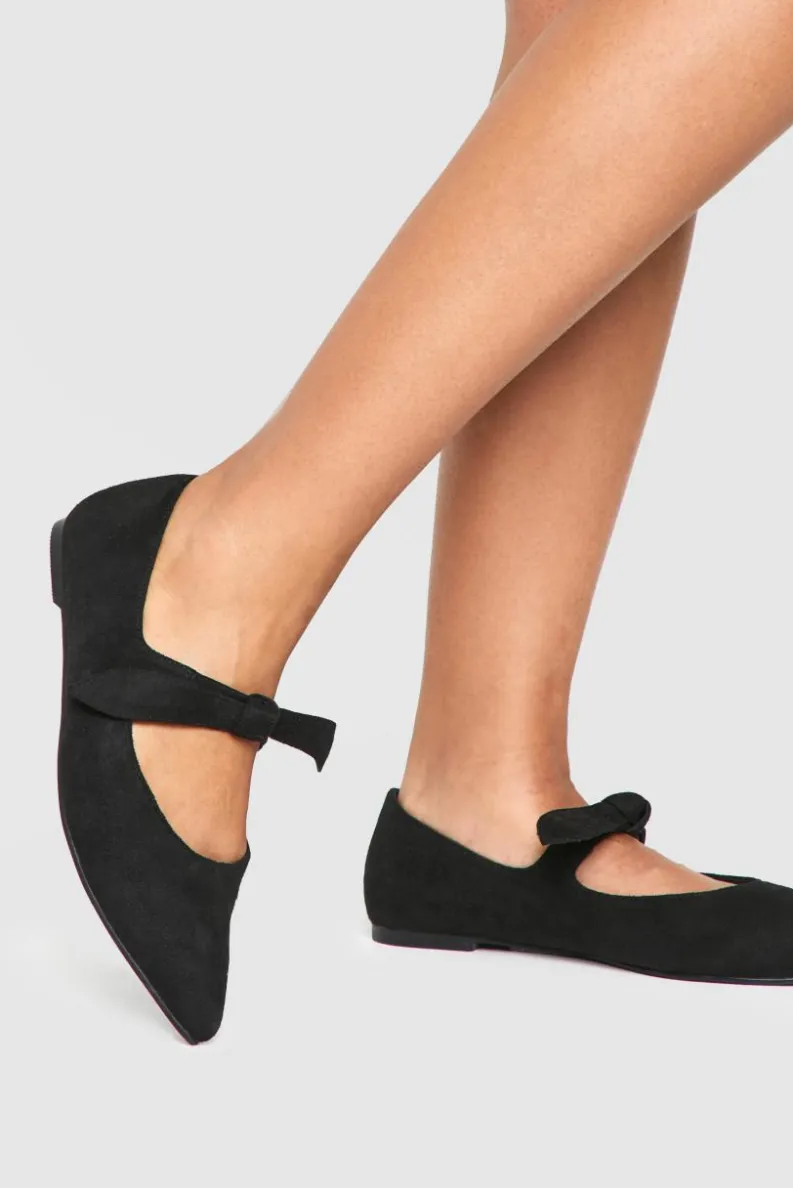 Flats|Ballet Flats*boohoo Wide Fit Pointed Bow Detail Ballet Flats black