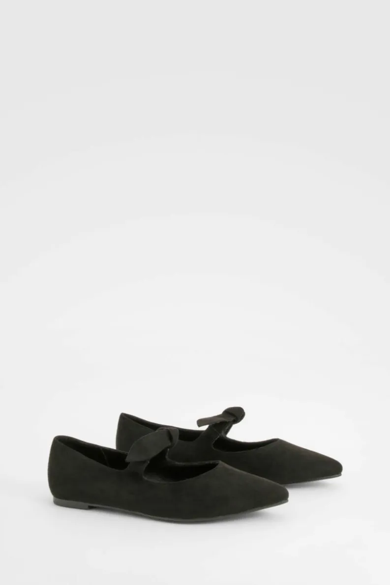 Flats|Ballet Flats*boohoo Wide Fit Pointed Bow Detail Ballet Flats black