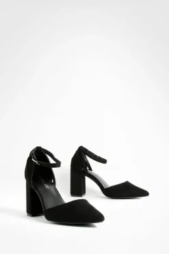 Heels*boohoo Wide Fit Pointed Low Block 2 Part Court Shoes black