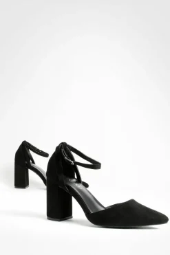 Heels*boohoo Wide Fit Pointed Low Block 2 Part Court Shoes black