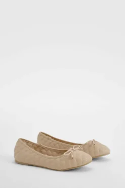 Ballet Flats|Flats*boohoo Wide Fit Quilted Bow Detail Ballet Flats nude