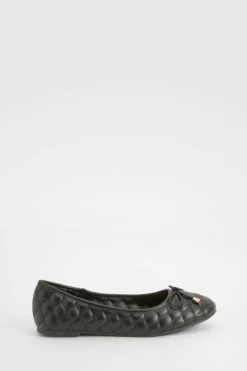Ballet Flats|Flats*boohoo Wide Fit Quilted Bow Detail Ballet Flats black