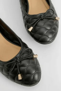Ballet Flats|Flats*boohoo Wide Fit Quilted Bow Detail Ballet Flats black