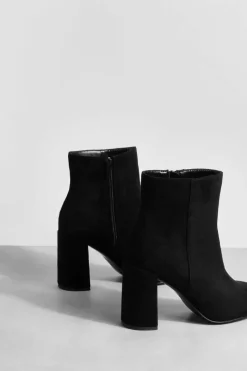Heels|Heeled Boots*boohoo Wide Fit Round Toe Block Heel Faux Suede Ankle Boots black