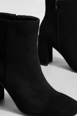 Heels|Heeled Boots*boohoo Wide Fit Round Toe Block Heel Faux Suede Ankle Boots black