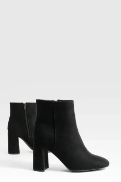 Heels|Heeled Boots*boohoo Wide Fit Round Toe Block Heel Faux Suede Ankle Boots black