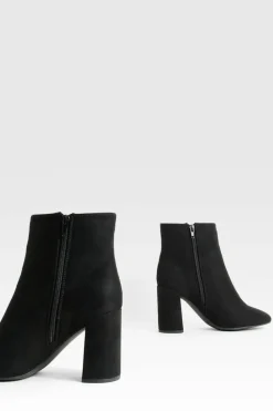 Heels|Heeled Boots*boohoo Wide Fit Round Toe Block Heel Faux Suede Ankle Boots black