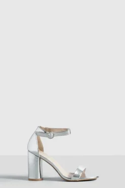 Heels*boohoo Wide Fit Rounded Heel 2 Part Barely There Heels silver