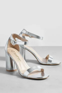 Heels*boohoo Wide Fit Rounded Heel 2 Part Barely There Heels silver