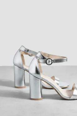 Heels*boohoo Wide Fit Rounded Heel 2 Part Barely There Heels silver