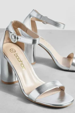 Heels*boohoo Wide Fit Rounded Heel 2 Part Barely There Heels silver